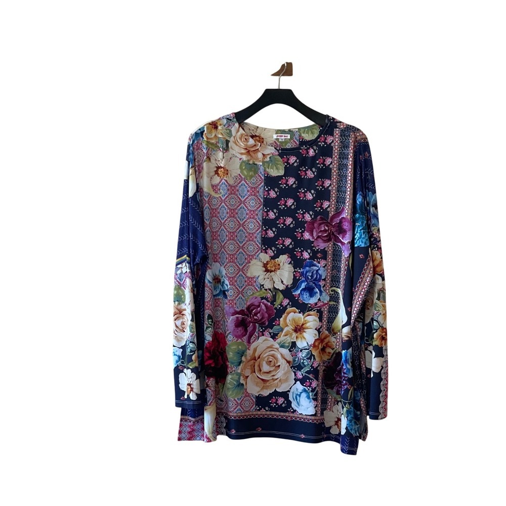 Johnny Was Verdell Mixed Print Long Sleeve Tunic Blouse Bohemian Women's S